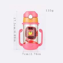 1pc 400ml/13oz Cartoon Straw Water Cup, Dual Handle Straw Cup, Safety Lock, Convenient Strap, Suitable For Daily Use - Multicolor - View 9