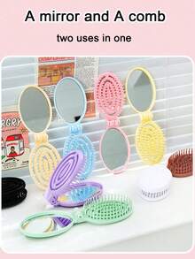 1pc 2-In-1 Foldable Lens Scalp Massage Comb, Mini Lightweight Pocket Hairbrush Tool, Portable Foldable Hairbrush, Suitable For Travel, Outdoor, Sports, Office, School And Daily Care, Practical Beauty Accessory And Graduation Gift - / - View 4