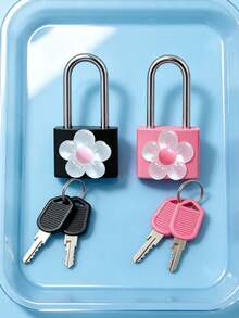 Small Luggage Padlock, Metal Key Padlock, Metal Mini Padlock With Cute Transparent Flower Decoration, 2 Keys Included, Small Combination Lock, No Assembly Required, Suitable For Luggage, Pencil Case, Backpack, Travel Accessories, School Locker, Sports Locker, Fence, Toolbox, Perfect For Graduation Season, Back To School, Teacher's Day Gift, Travel Accessory - Multicolor - View 2