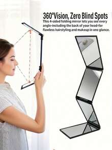 360° Rotatable Handheld Makeup Mirror, Four-Sided High-Definition Mirror With Full-View Rear Design, Suitable For Haircutting, Grooming And Shaving, Compact Foldable, Space-Saving, Lightweight And Portable, Multi-Function Travel Home Bedroom Mirror - Multicolor - View 1