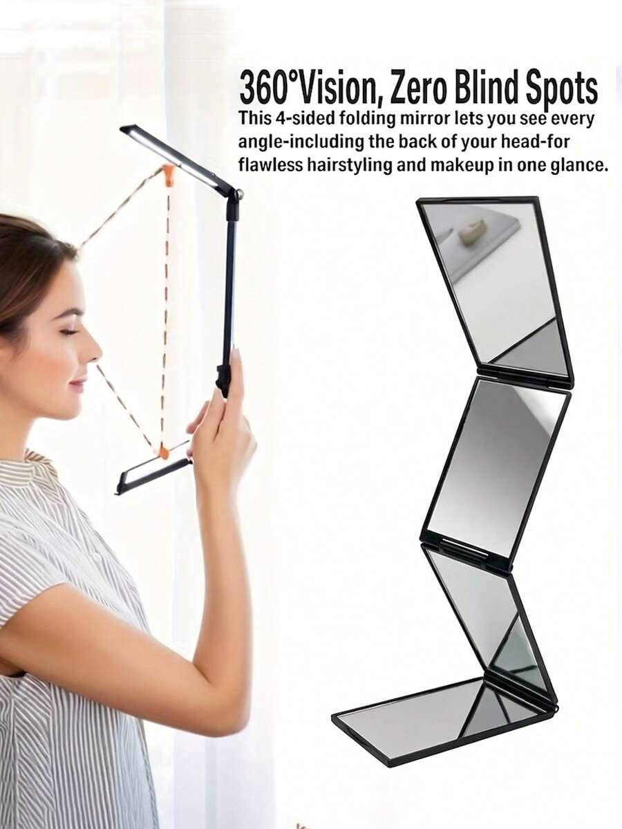 360° Rotatable Handheld Makeup Mirror, Four-Sided High-Definition Mirror With Full-View Rear Design, Suitable For Haircutting, Grooming And Shaving, Compact Foldable, Space-Saving, Lightweight And Portable, Multi-Function Travel Home Bedroom Mirror - Multicolor - View 1