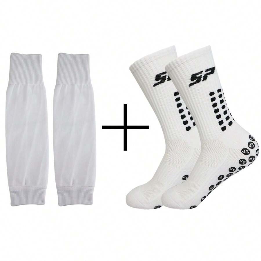 Socks & Leg Sleeves Combo Set, Outdoor Sports Football Socks With Anti-Slip Grip Dots, Football Leg Guards - Multicolor - View 1
