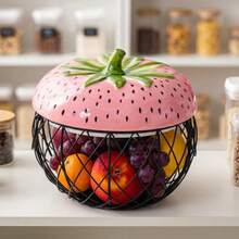 ZSLuckyHome 1pc Cute Strawberry And Apple Shaped Ceramic Top Wire Basket, Decorative Kitchen Countertop Fruit And Egg Storage Rack, Multi-Purpose Coffee Capsule, Vegetable, Snack Storage Box, Farmhouse Style Kitchen Decor, Unique Housewarming Gift - View 14