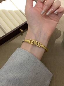 1件女款橢圓形銀黑方框金色錶盤石英休閒手錶，適合日常佩戴 - 金色 - 查看 5