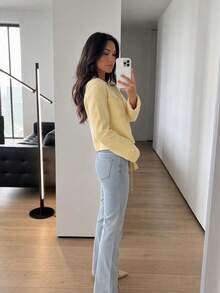 Cardigan Rajut Lengan Panjang Minimalis Kasual Elegan untuk Wanita, Cocok untuk Kencan dan Berpergian - Kuning - View 5