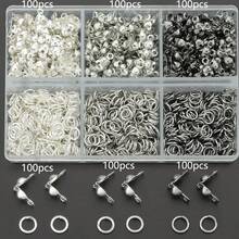 600 st DIY-assortiment av kopplingsringar och delar, inklusive hoppringar och spännen, lämpligt för flätning, DIY-smycken, halsband, armband, nyckelringar, pärlkopplingar, ändkapslar, avslutningsspännen, öppna hoppringar och smyckespännen, tillbehörsmaterial för smyckestillverkning - Knapp & ögla - Visa 14