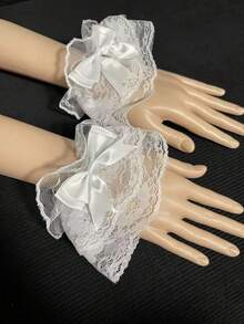 1 Pair Women's Short Lace Sleeves For Wedding Party, Lolita Accessories Suitable For Wedding Dress, Cosplay - White - View 7