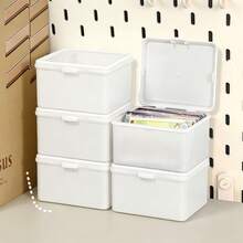 Dust-Proof Stackable Mini Plastic Storage Box With Lid, Multi-Functional Desktop Organizer, Portable Small Container For Trading Cards, Stickers, Jewelry And Stationery, Card Box, Business Card Holder, Miscellaneous Storage Box, Cream White Large Storage Box, Thickened Material, Durable And Sturdy, Back To School Season Recommended, Back To School Season Recommended, Classified Storage, Made Of And Material, Easy To Access, Large Capacity Storage Organizer Box - Multicolor - View 1