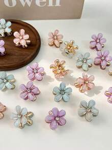 10/20/30pcs Random Mixed Color Alloy Crystal Flower Hair Clips, Exquisite Flower Shaped Hair Clips, Camellia Mini Claw Hair Clips, Suitable For Girls Side Hairstyles, Hair Accessories, Hair Clips For Braiding, Suitable For Daily Wear, Parties, Vacations. - Multicolor - View 4