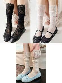 Women's Lace Fashion High Socks Suitable For Pairing With Shoes - Multicolor - View 18