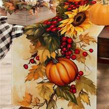 1 pieza Camino de mesa con girasoles, adecuado para decoración de mesa de cosecha de otoño con girasoles & colores cálidos de otoño, camino de mesa rectangular compatible para configuraciones de mesa de Acción de Gracias, se ajusta a mesa de comedor, mesita de noche, mesa de café - Amarillo - Ver 5