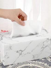 White Marble Pattern Tissue Box Holder, PU Leather With White Stitching, Bathroom Storage, Bathroom Decor, Autumn Decor, Back To School, New Home, Living Room, Kitchen, Napkin Holder - White Marble - View 7