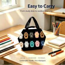 1pc Orange Cat Pattern 2D Printed Felt Pencil Case, Large Capacity Stationery Storage Bag, Portable Hand Strap, Classroom Desk Organizer With Great Atmosphere - Cat - View 5