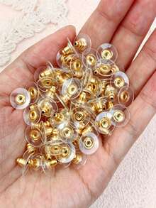 100pcs Gold Flying Disc Earring Backs, Ear Plugs, Ear Stud Backs, Earring Bases, Suitable For DIY Jewelry Earring Accessories, Earring Puller Accessories - Gold - View 1