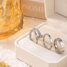 3pcs/Set Women's Rings, Long-Lasting Color, 18K Stainless Steel Fashion Elegant Summer Style Rings, Size 6-10, Wedding Rings - Gold - View 5