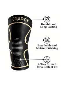 2pcs Anti-Slip Copper Fiber Knee Pads - Unisex Elastic Breathable - Soft Warm - Suitable For Daily Wear - Home Fitness And Sports Use - Black - View 2