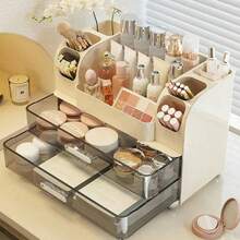 1pc Large Capacity Cosmetic Storage Box, Skincare, Lipstick, Makeup Brush, Face Mask Desktop Organizer, Suitable For Bathroom Countertop, Dorm, Vanity, Bedroom Decoration, Back To School Season - Multicolor - View 2