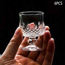 Imported Whiskey - Foreign Wine - Whiskey Accessory - 6pcs Set Of Diamond/Butterfly/Sunflower Pattern - Crystal Clear Highball Glasses With Light Refraction - Stylish Mini Shot Glasses For Vodka And Whiskey - Tall Design Non-Greedy Cups - Clear - View 2