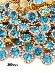 100/200/500pcs 1.2cm Rhinestone Sunflower Hand-Sewn Beaded Flower Applique Lace DIY Hair Accessories Material Handmade Double Layer Flower - Sunflower Flat-back Rhinestone - View 33