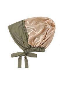 1pc Women's Solid Color Tie-Up Elastic Headscarf With Lining, Headwrap - Army Green Upgraded Version - View 5