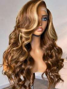 P4/27 Highlight, pelucas de cabello humano ondulado de 34 pulgadas para mujer, peluca frontal de encaje transparente HD 13x4, pre-arrancada, color rubio miel degradado, pelucas de cabello virgen brasileño con baby hair, densidad del 200%. - destacado427 - Ver 11