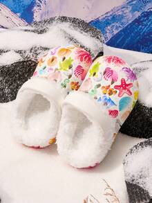 1 Pair Kids Comfortable Fashion Casual Lightweight Ocean Print Thermal Lined Clogs Suitable For Autumn/Winter - White - View 1
