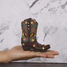 1pc Resin Hand-Painted Floral Tall Boot Vase Craft - Vintage Western Cowboy Boot Shaped Dried Flower Container - Home Entryway Living Room Decor - Creative Gift For Family And Friends Christmas Holiday Decoration Accessory - Boot Vase - View 6