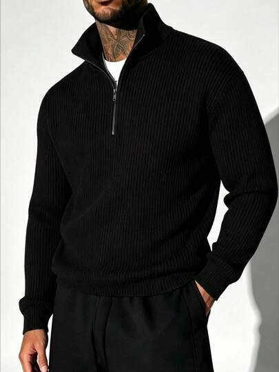 ZYNTH BALENO Men's Fashion 7-Gauge Zip-Up Collar Long Sleeve Sweater, Suitable For Gym, Running, Hiking Sports