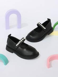 Giày Mary Jane cho bé gái màu đen đính ngọc trai, khóa dán, phù hợp mặc hàng ngày và đi học mùa xuân/thu - màu đen - Xem 7