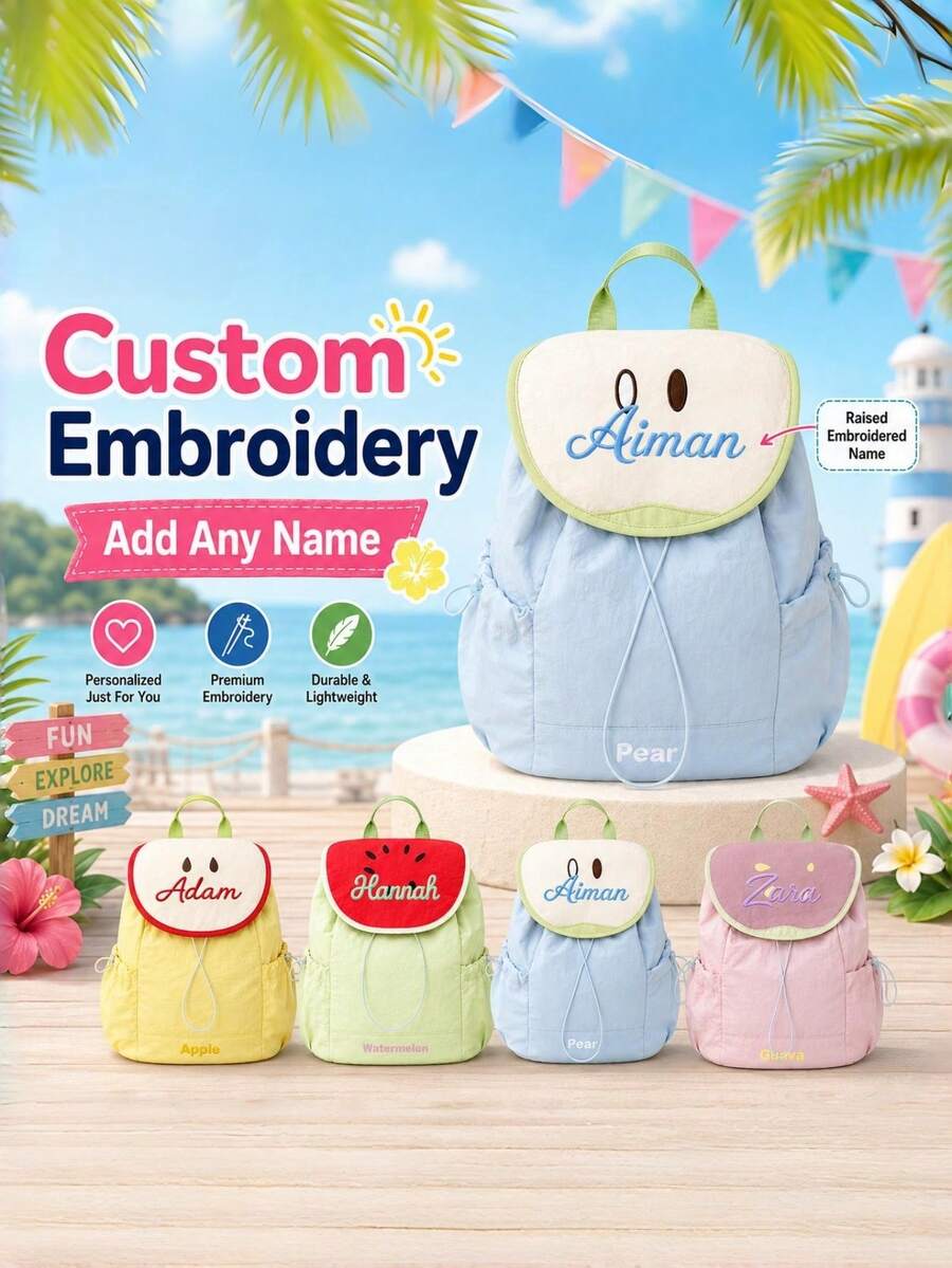 Customized Embroidery, Personalized With Your Name, Cute Dinosaur Anime Backpack, Multi-Functional Fashion Casual Travel Bag, Versatile Canvas Storage Bag - Multicolor - View 1