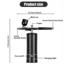 AWHOZR Airbrush Kit With Compressor, Handheld Airbrush With 0.3mm Nozzle, Rechargeable Portable Airbrush, Suitable For Painting, Nail Art, Model Coloring - Black - View 2