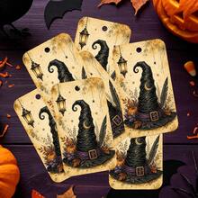 50Pcs Vintage Magic Witch Hat Halloween Gift Tags With String - Rustic Spooky Pumpkin & Magic Lantern Present Wrapping Labels - Autumn Party Favor, Fall Halloween Decor, Treat Bag & DIY Craft Hang Tags - A - View 6