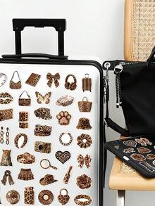 50 st Y2K bruna leopardmönstrade klistermärken, lämpliga för vuxna och tonåringar som gillar klistermärken, för scrapbooking, journalföring, laptop, skateboard och mer, addera kul till dina enheter! - Y2K brunt leopardmönster - Visa 4