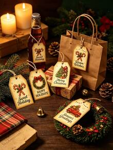 Vintage Christmas Gift Tags With Rope, Santa Claus Pattern Retro Christmas Hanging Name Tags, Suitable For Gift Wrapping, Holiday Home Decor, Christmas Tree Decoration, Label Packaging Name Cards - Christmas Gift Tags - View 4