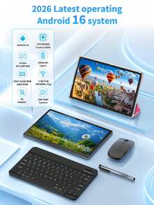 Relndoo 2026 TopS 10吋 Android 16 平板電腦，(4GB+16GB) RAM +64GB ROM，RK3562 四核 2.0GHz，1280*800px HD 觸控螢幕，6000mAh 電池，802.11n Wifi6 2.4g/5g，2MP+8MP 雙鏡頭，適用於線上課程、小說、閱讀、影片串流、辦公工作（不含適配器） - 粉色 - 查看 2