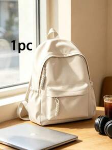 1pc Minimalist Solid Color Nylon Backpack, Woven Rope Zipper Design, Multi-Pocket Compartment Storage, Durable And Wear-Resistant Fabric, Large Capacity, Can Store Books, Stationery And Personal Items, Suitable For Daily School, Short Trips, Versatile And Timeless Style, Recommended Backpack For Back To School Season, Suitable As Christmas Gift, Halloween Gift, Thanksgiving Gift For Students And Teenagers - Multi-color - View 13