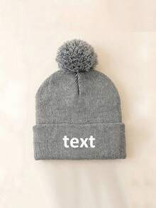 1pc Customized A-Z Letter Knitted Baby Hat With Name, Pom Pom Knitted Hat, Winter Warm Children's Knitted Hat, Ribbed Cuff Knitted Hat, Outdoor Daily, Baby Gift - Multicolor - View 6