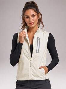 CZRLHYT 1 buah Rompi Jaket Olahraga Luar Ruangan Wanita, Potongan Longgar, Desain Resleting, Cocok Untuk Musim Semi, Musim Gugur, dan Musim Dingin - Sampanye - View 1