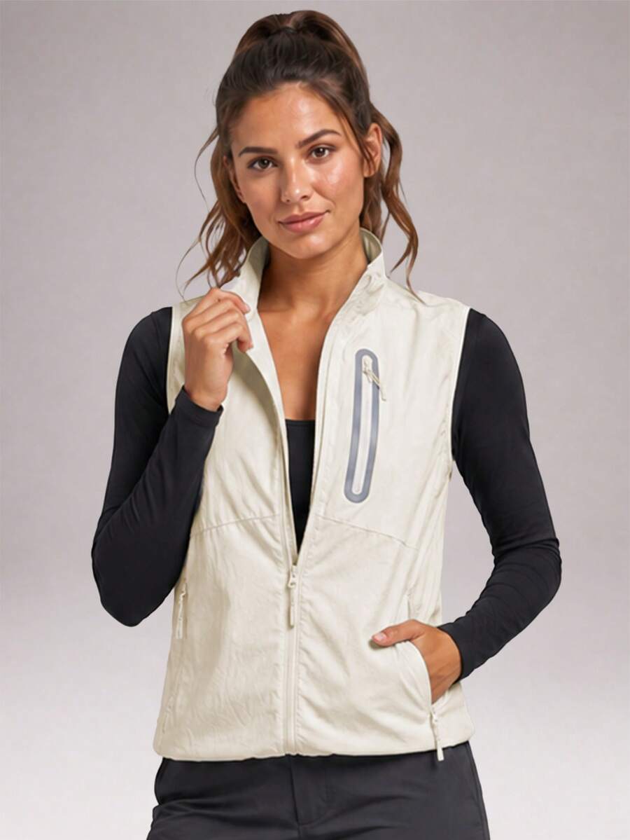 CZRLHYT 1 buah Rompi Jaket Olahraga Luar Ruangan Wanita, Potongan Longgar, Desain Resleting, Cocok Untuk Musim Semi, Musim Gugur, dan Musim Dingin - Sampanye - View 1