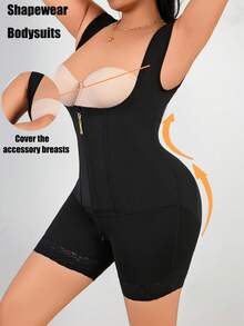 Plus Size Women High Cinched Waist Romper Shorts, Tummy Control, Butt Lifting - Black - View 9