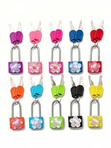 Small Luggage Padlock, Metal Key Padlock, Metal Mini Padlock With Cute Transparent Flower Decoration, 2 Keys Included, Small Combination Lock, No Assembly Required, Suitable For Luggage, Pencil Case, Backpack, Travel Accessories, School Locker, Sports Locker, Fence, Toolbox, Perfect For Graduation Season, Back To School, Teacher's Day Gift, Travel Accessory - Multicolor - View 4