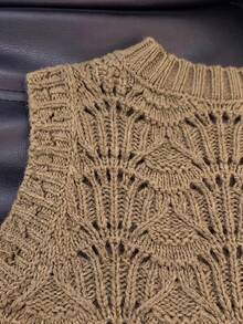 1pc Women's Summer Fashion Hollow Design Chunky Knit Sleeveless Vest, Solid Color Casual Knitted Tank Top - Camel - View 6