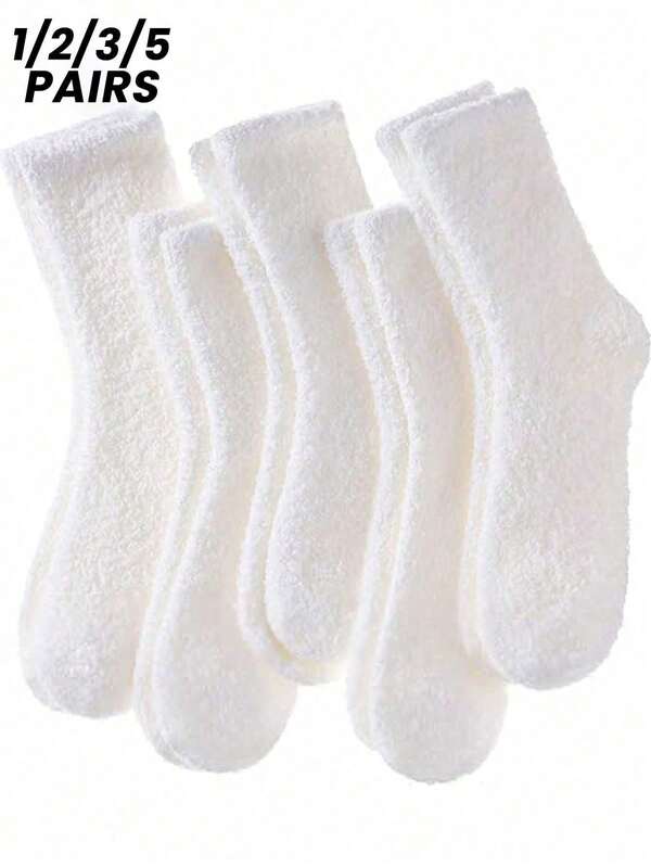 1/2/3/5 Pairs Coral Thermal Lined Wool Socks, Warm Thick Fuzzy Sleep Socks Suitable For Home Wear In Autumn/Winter, One Size Fits 36-43 Foot Size, No Shedding. 6/10socks