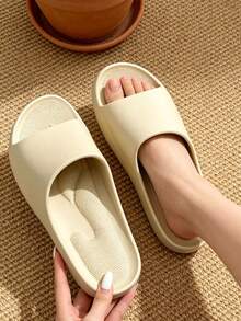 Unisex Minimalist Slippers, Solid Color Soft EVA Slippers, Quick-Drying Bathroom & Pool Shoes, Couple Casual Indoor & Outdoor Slippers - Khaki - View 4
