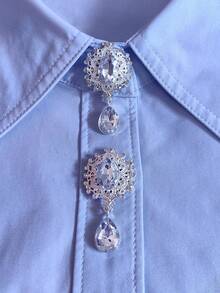 1pc/2pcs Elegant Diamond Shirt Button Cover, Clip-On Button Cover, Fashion Crystal Cufflink Cover - Silver - View 2
