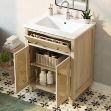 Bathroom Vanity With Storage, Adjustable Foldable Natural Wood Color - 自然的 - 查看 3