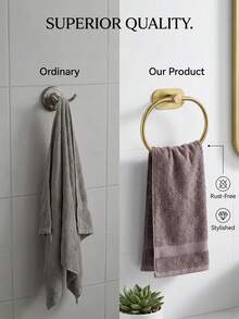 Bathroom Wall-Mounted Towel Rack, Towel Rack, Stainless Steel Hand Towel Ring, Towel Rack, Matte Black Drill-Free Cloth Rack, Heavy Duty Towel Hook, Face Towel And Hand Towel Rack, Hook, Bathroom Storage Organizer, Hardware Accessories, Silver/Gold - Multicolor - View 10