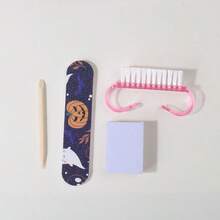 5pcs Halloween Nail Art Tool Set, Includes Nail File, Cuticle Pusher, Cleaning Brush, Nail Cotton Pads, Portable Nail Art Accessories Set, Pumpkin Ghost Print Packaging Bag, Suitable For Nail Stickers - Multicolor - View 6