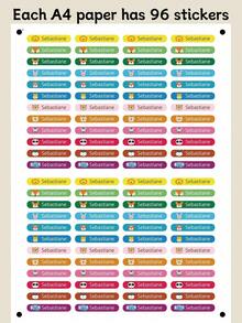 96-960pcs Custom Name Stickers, Personalized Animal Label Stickers, Customized Back To School Tags, Customizable Birthday Gift, Colorful Text Decals - Style a - View 5