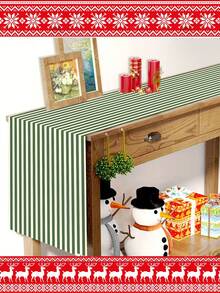 1pc,Minimalist Striped Table Runner,Protective Cover,Rectangular Tablecloth,Washable,Suitable For Home Dinner,Coffee Table,Kitchen And Dining Room Decor,Table Decor Party And Scene Decoration,Home Decor,Outdoor Patio Table Runner Decor,Entryway Decor,Fireplace Decor - Olive Green - View 4